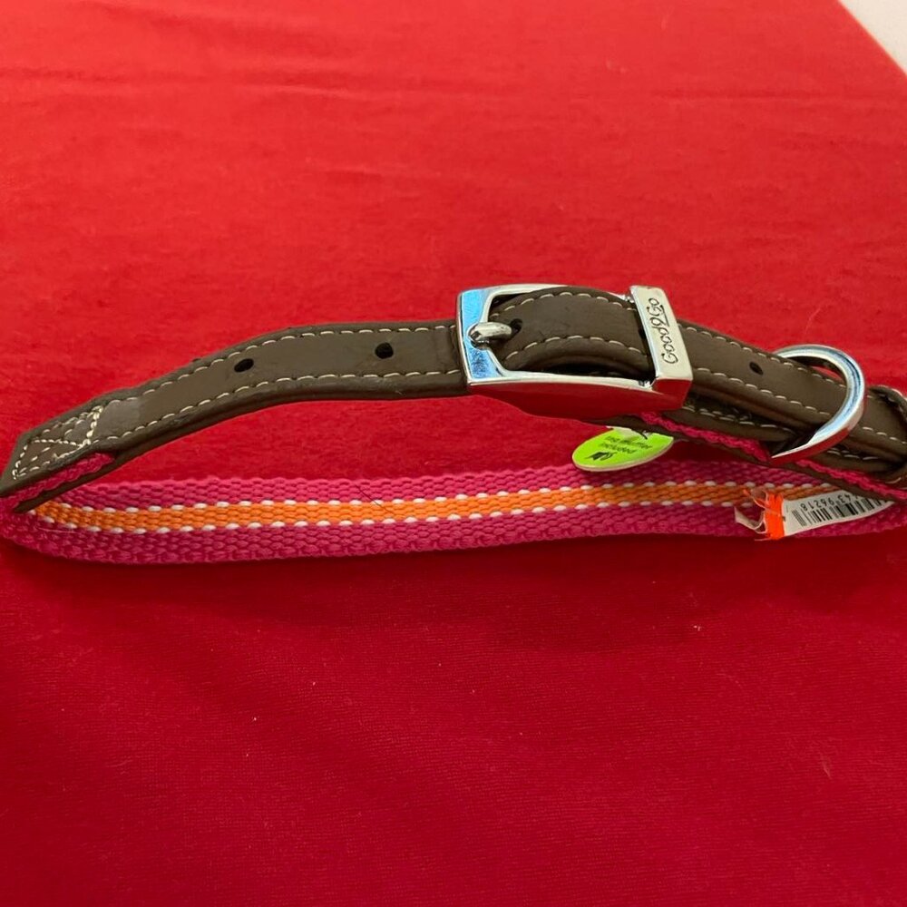 Dog Collar: NWT Orange and Pink Stripe, Medium